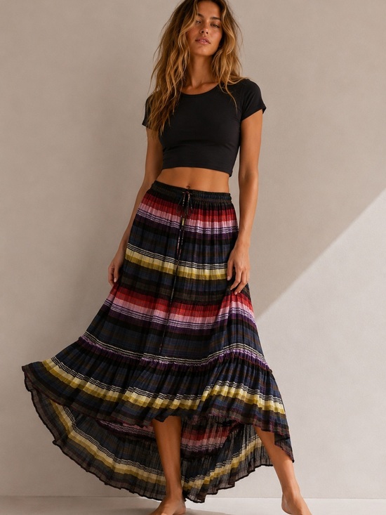 Free People Dresses & Skirts - Free People Black Multi High-Low Striped Maxi Skirt